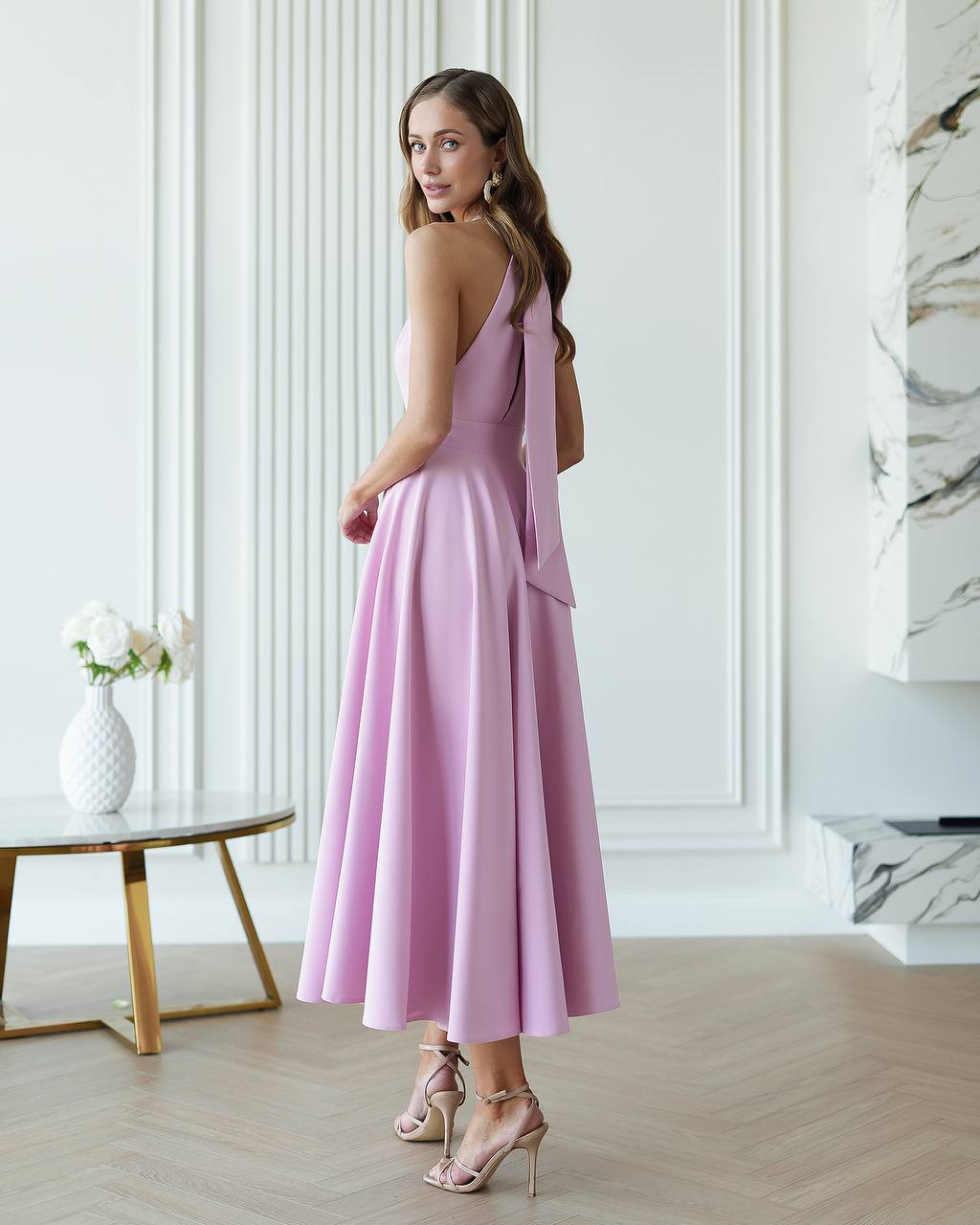 Rožinė midi suknelė PAIGE